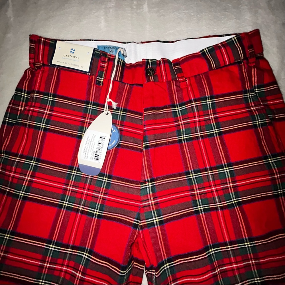 Castaway Men's Red and Green Plaid Pants size 32”x32” NEW - Picture 6 of 14